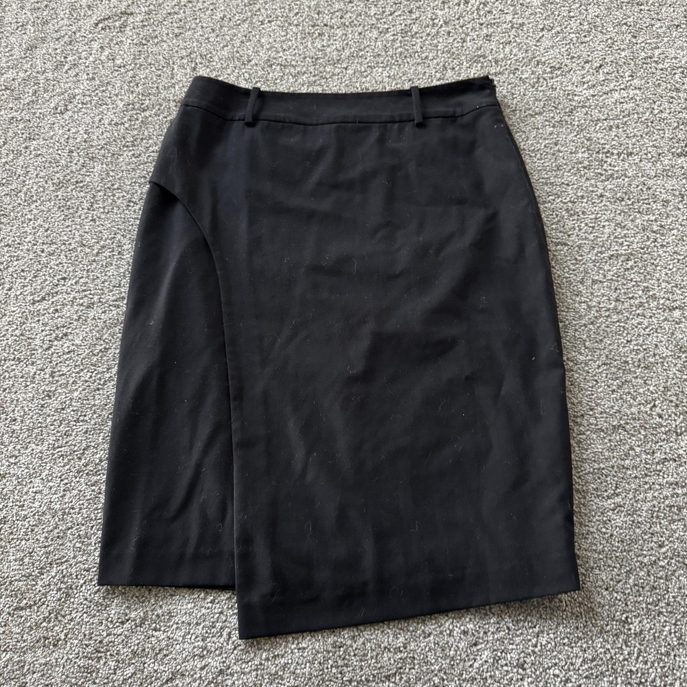 Calvin Klein Skirt Womens 10 Black Solid Pencil Knee Length Asymmetrical